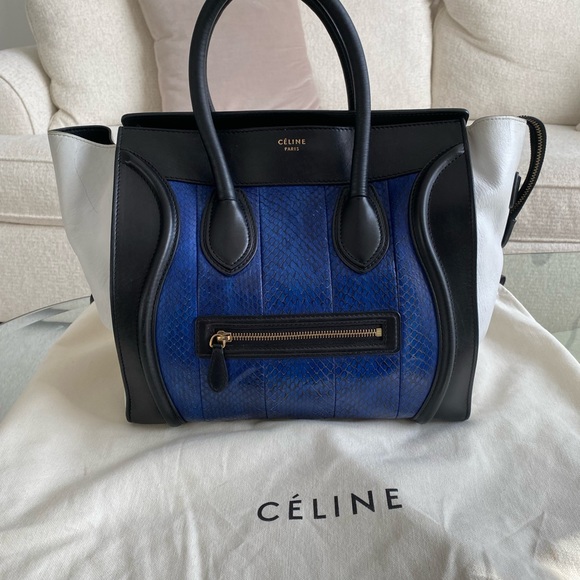 Celine Royal Blue Python Tricolor Mini Luggage Tote - Picture 9 of 14